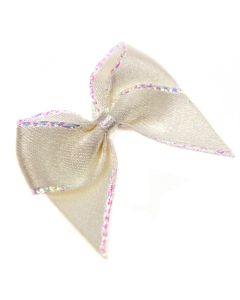 15mm Bridal White Satin Hand Tied Ribbon Bows with Iridescent Edge
