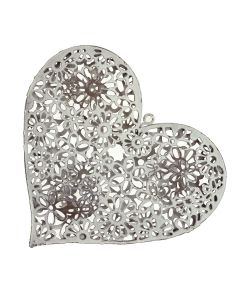 Ivory Filigree Floral Metal Heart