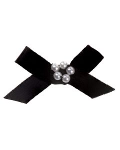 Black Ribbon Bow and Pearl Cluster