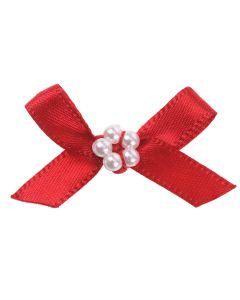 Red Ribbon Bow and Pearl Cluster 