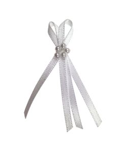 White Double Ribbon Bow with Pearl Cluster