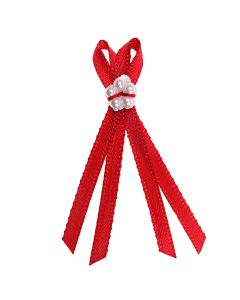 Red Double Ribbon Bow with Pearl Cluster