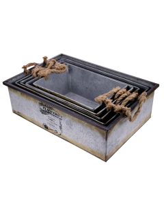 Set of 5 Nesting Tin Crates with Rope Handles 