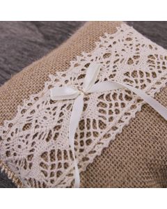 Vintage Hessian and Lace Wedding Ring Cushion - Lace Detail