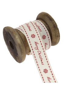 15mm Merry Christmas (Natural/Red) Colour 1 Ribbon - Display Reel