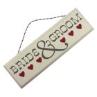 'Bride and Groom' Hanging Sign with Hearts