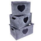Set of 3 Vintage Style Tin Crates with Chalkboard Hearts