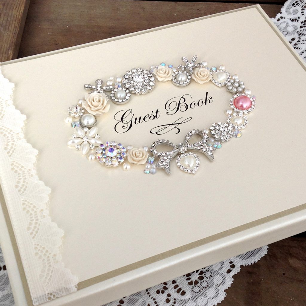 Vintage Style Guest Book with Lace and Embellishments