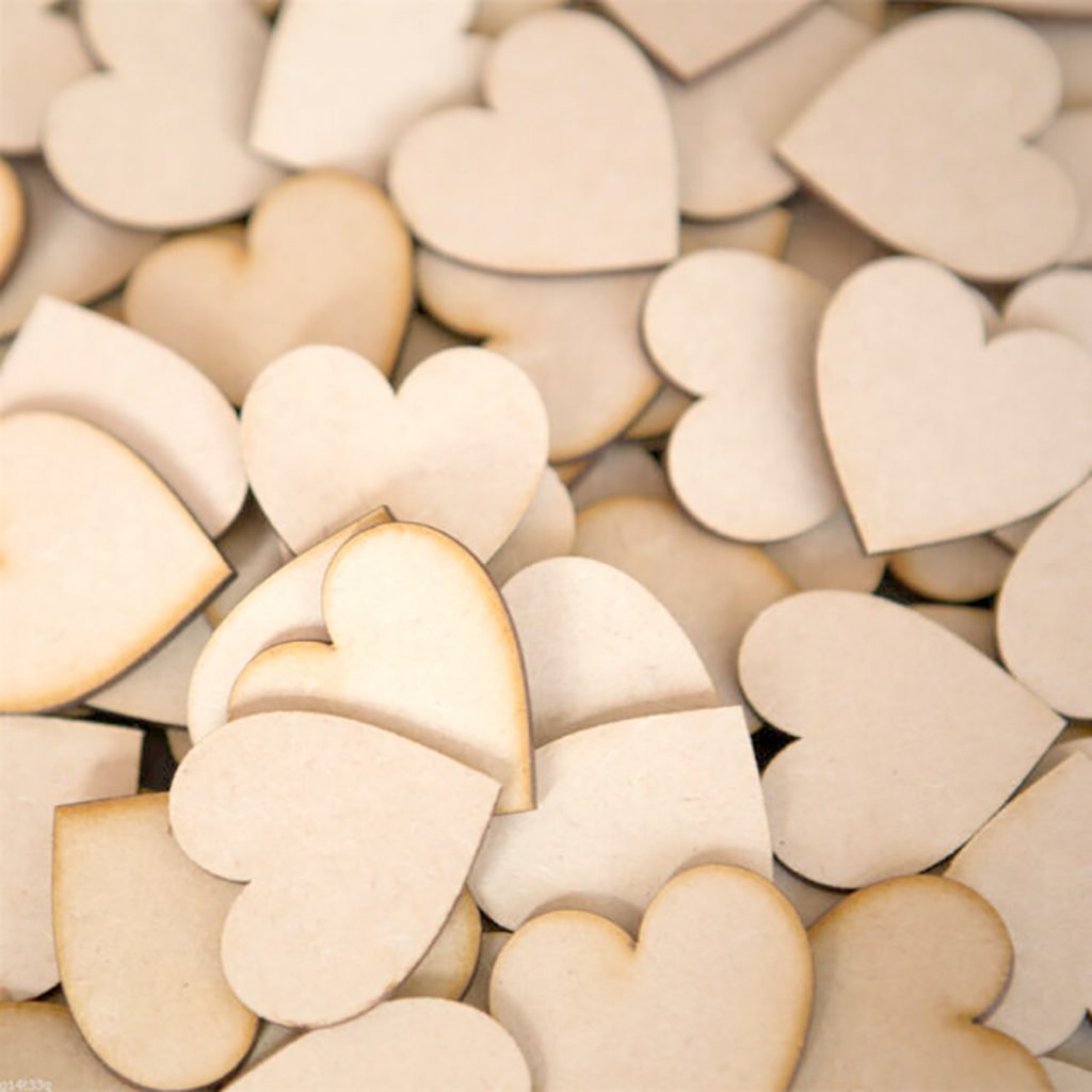 Wooden Hearts for Guests to Sign.