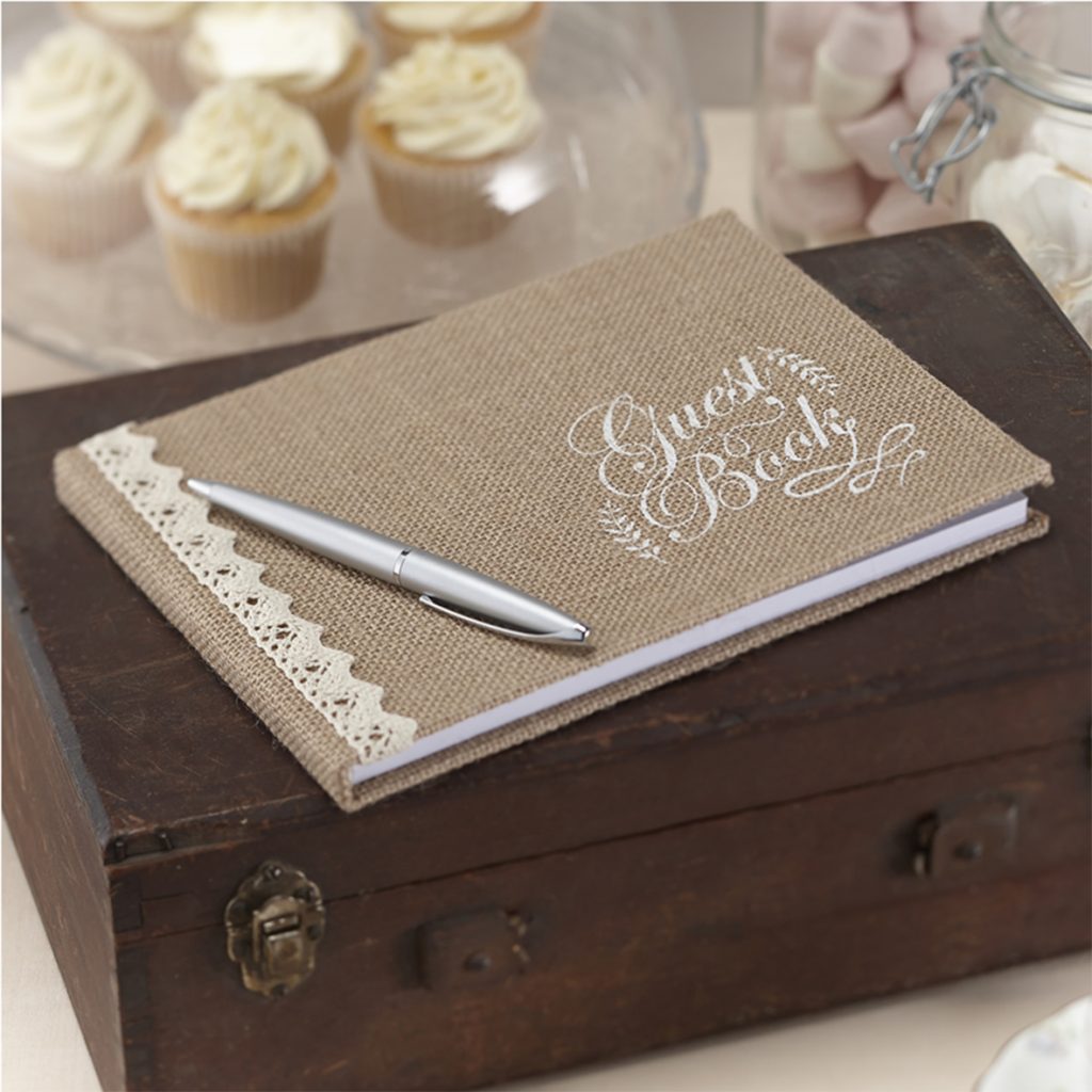 Hessian Guest Book for Wedding Guests to Sign.