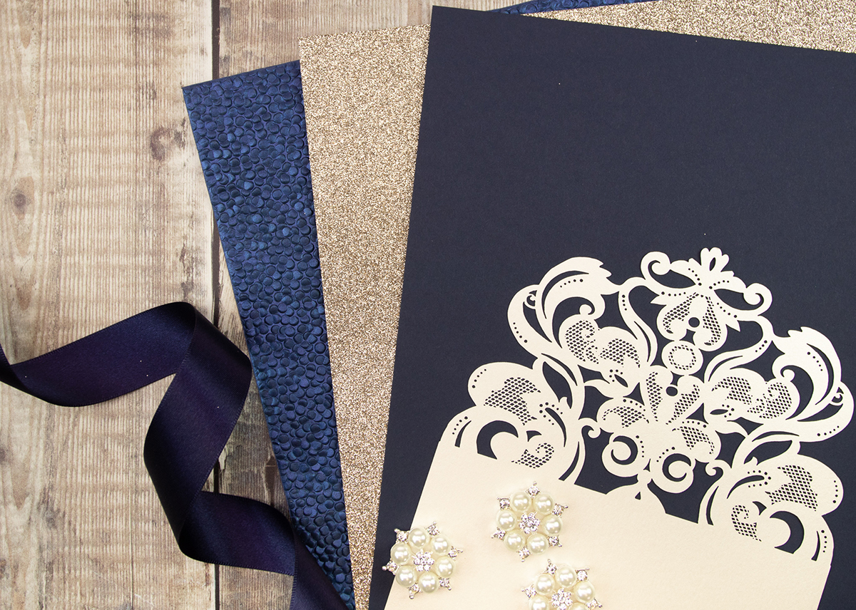 Mix and match colours, etxtures and materials to make your perfect wedding invitations.