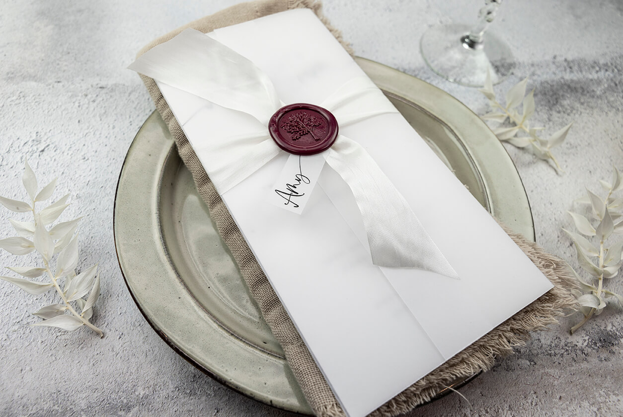Wedding Menu with Wax Seal and Vellum